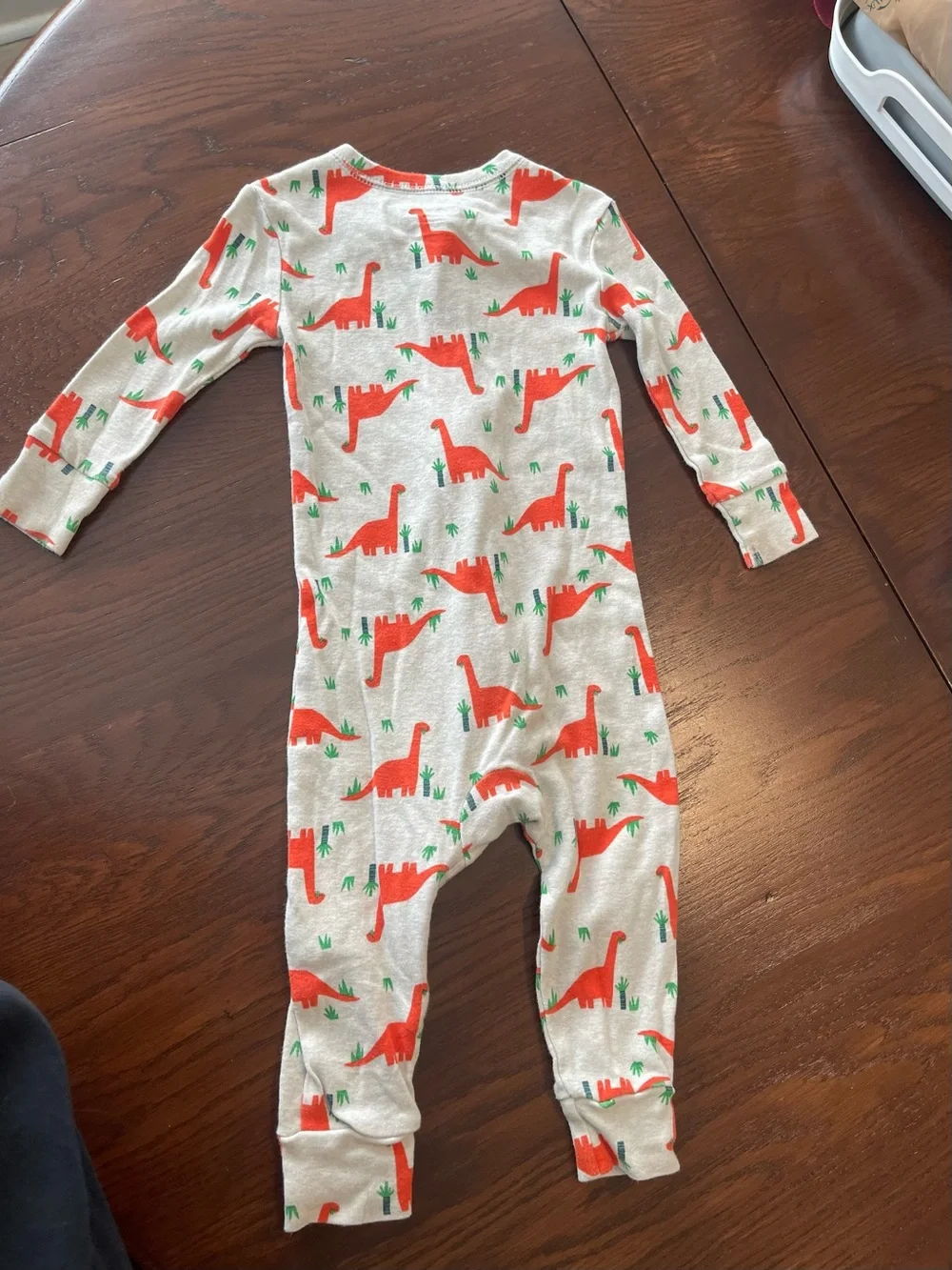 Old Navy Cream One-Piece Footie with Orange Dino Print
